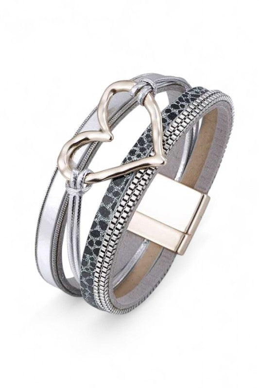Magnetic Bracelet with Heart Charm Mix Media – Trendy Fashion Jewelry Accessory