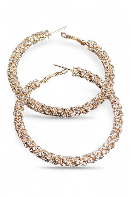 Rhinestone Hoop Earrings 60MM Wrap Around Statement Jewelry