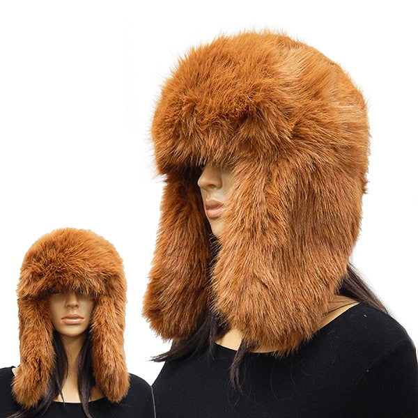 Fluffy Faux Long Fox Fur Cozy Hunter Trapper Hat