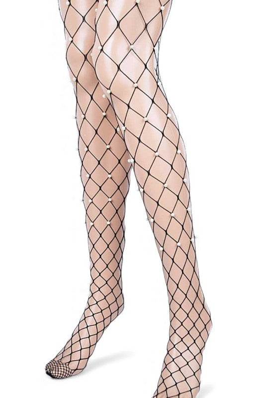 Pearl Accent Fishnet Stocking