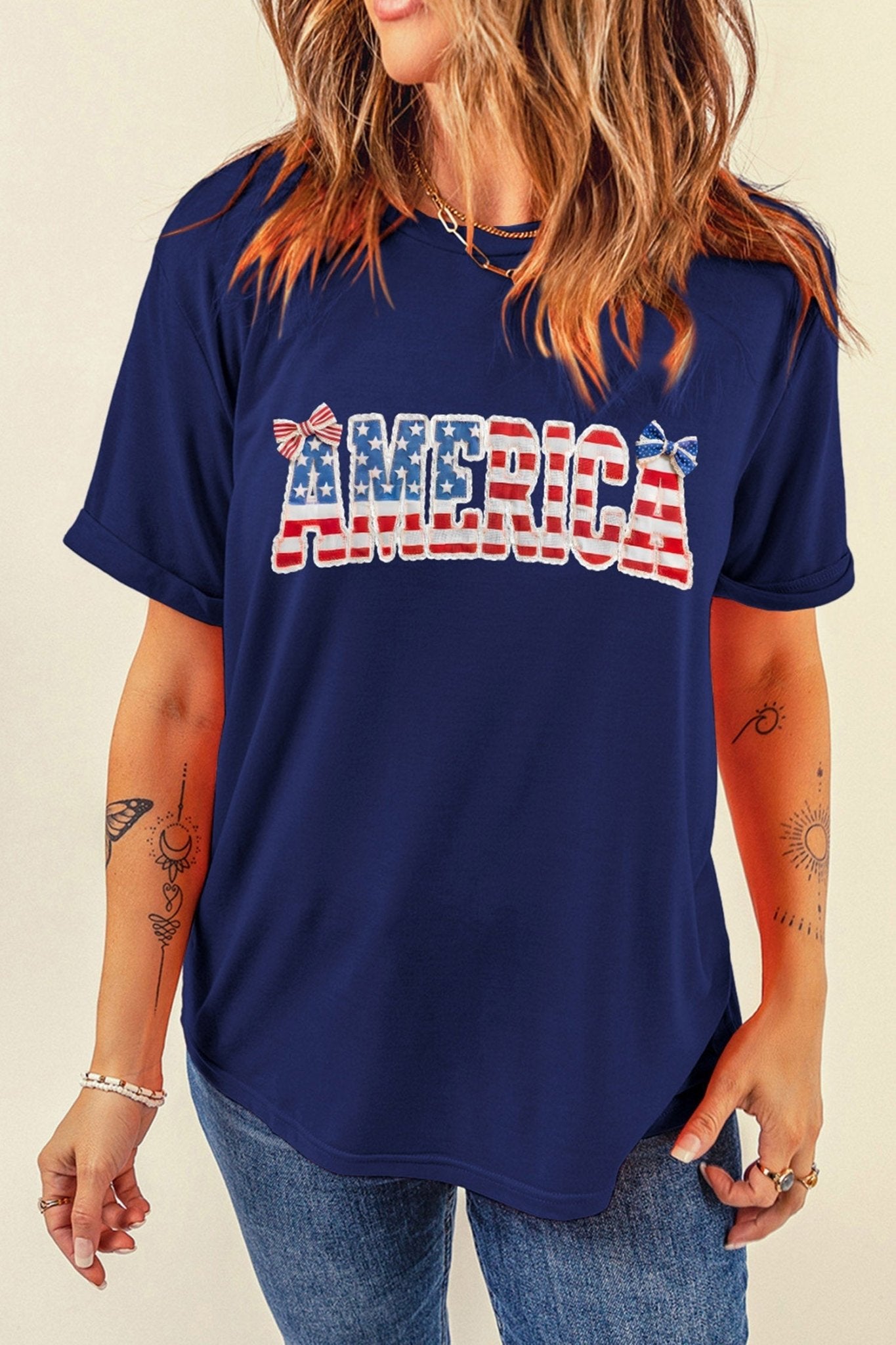 Blue Coquette AMERICA Printed Relaxed T Shirt - Loving It Shop