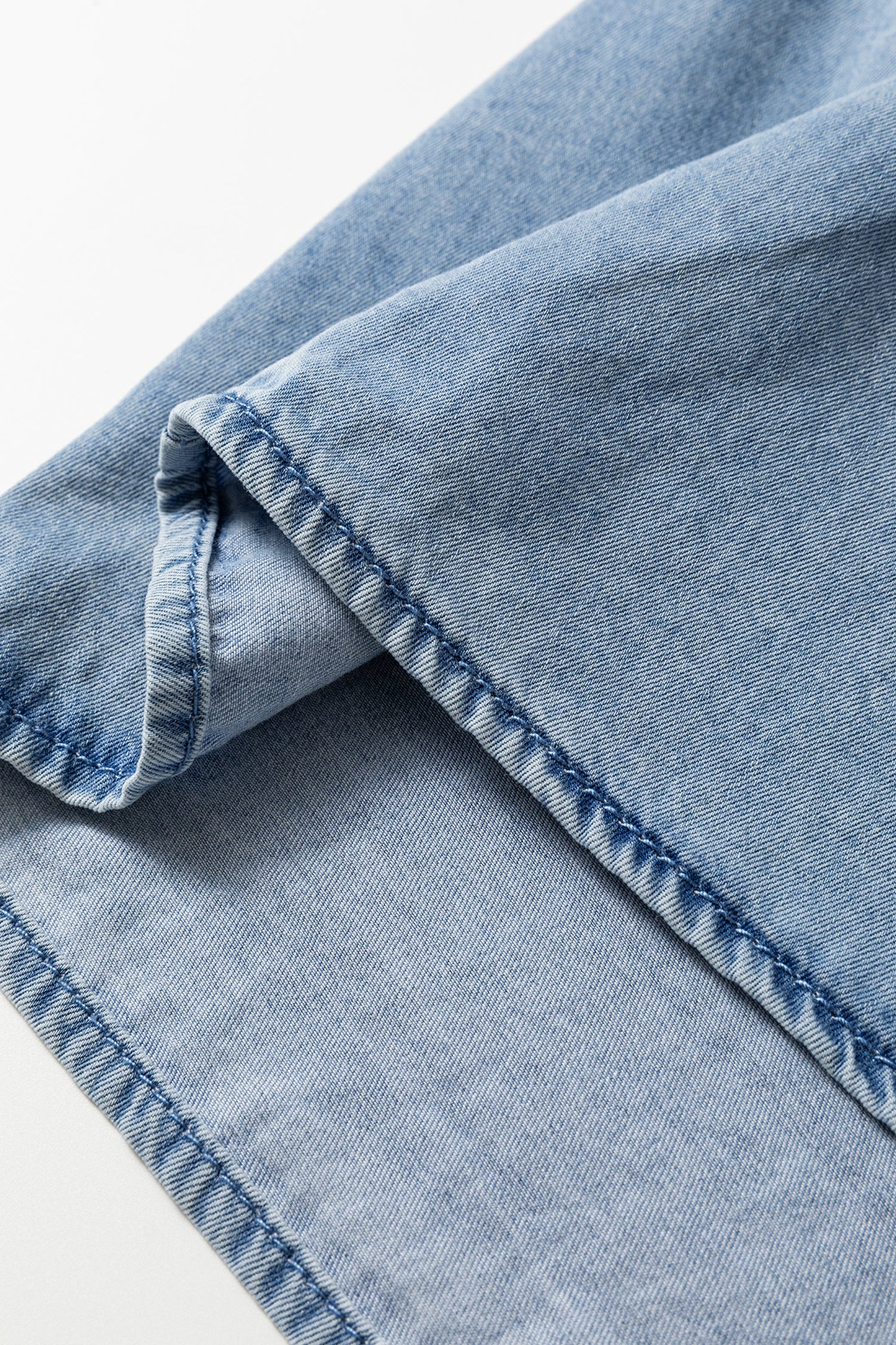 Beau Blue Ruffled Peter Pan Collar Western Denim Shirt
