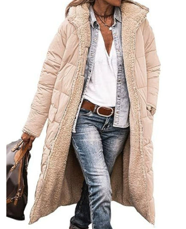 Solid Color Hooded Long Coat Winter Long Sleeve Double-sided Wear Slim Elegant Cardigan Jacket Top Women&