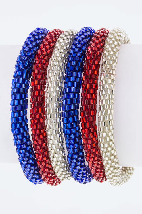 Red, White & Blue Nepal Roll Up Bracelet - Loving It Shop
