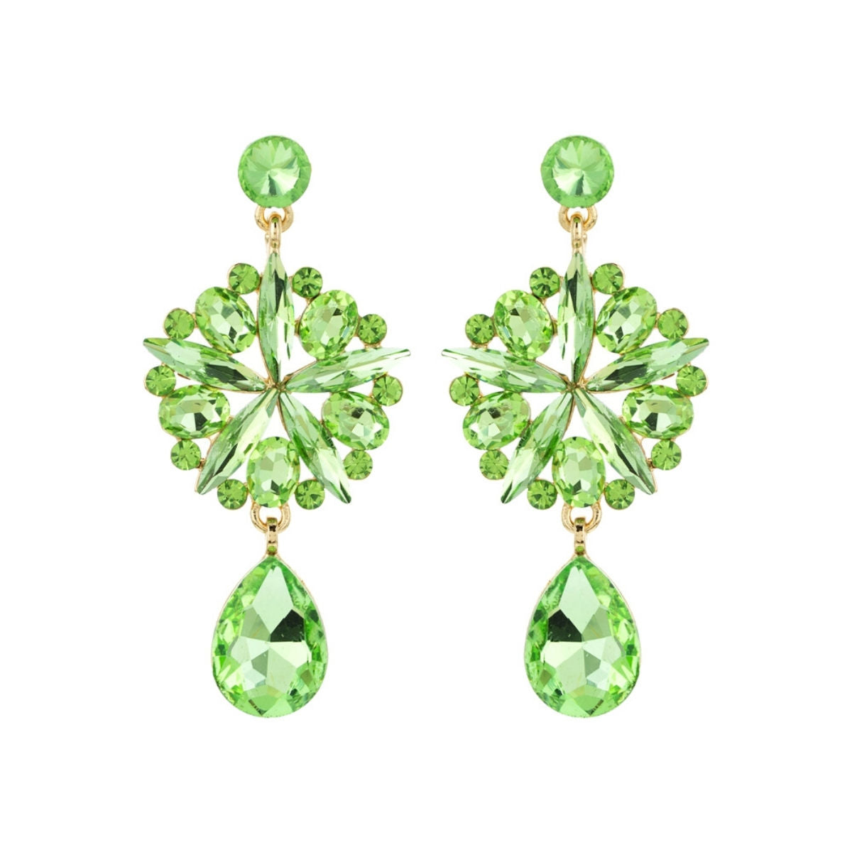 Statement Lime Crystal Burst Earrings – Trendy Chic Jewelry Accessory