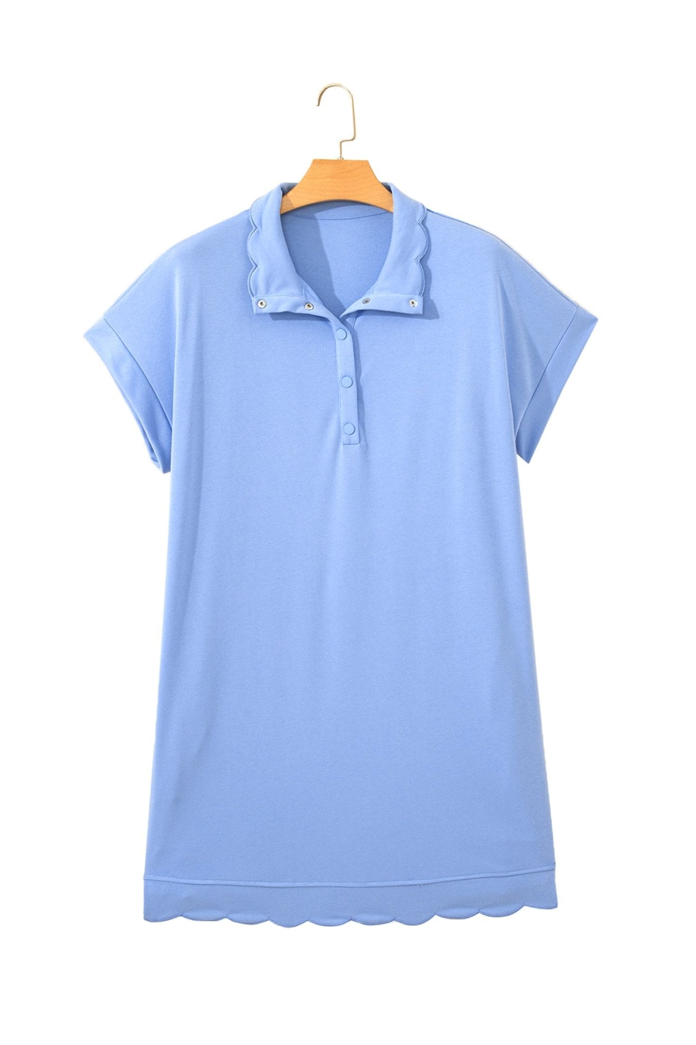 Beau Blue Plus Size Solid Scalloped Hem Button Neck Pullover Mini Dress - Loving It Shop