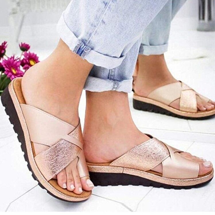 Solid Color Set Toe Beach Slippers Women&