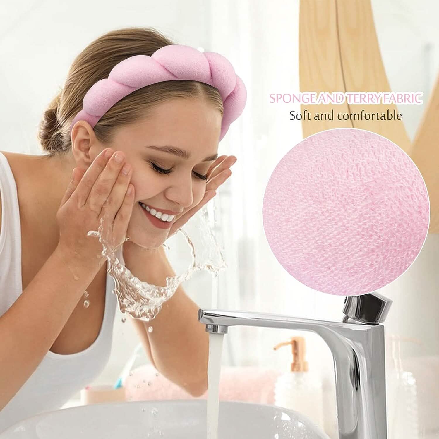 3-Pack: Puffy Terry Towel Cloth Fabric Sponge Face Wash Head Band