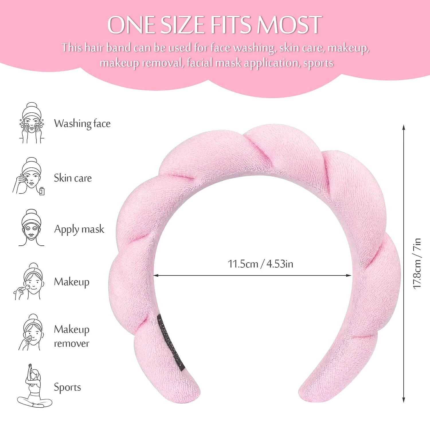 3-Pack: Puffy Terry Towel Cloth Fabric Sponge Face Wash Head Band