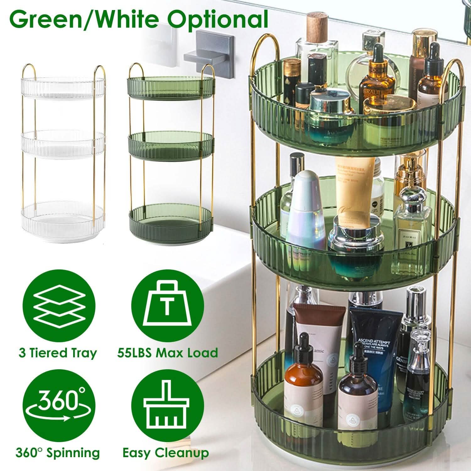 3-Tier 360° Spinning Rotating Makeup Organizer