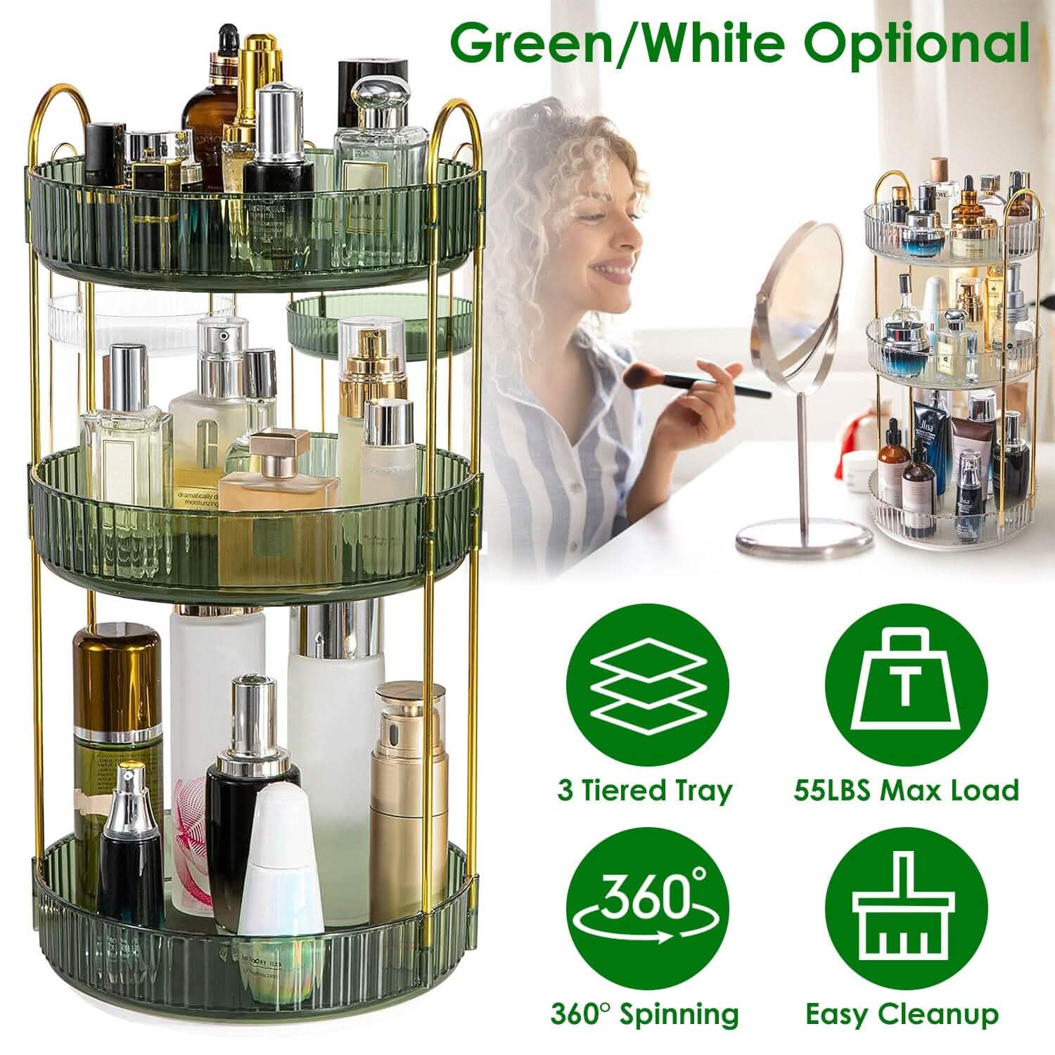 3-Tier 360° Spinning Rotating Makeup Organizer