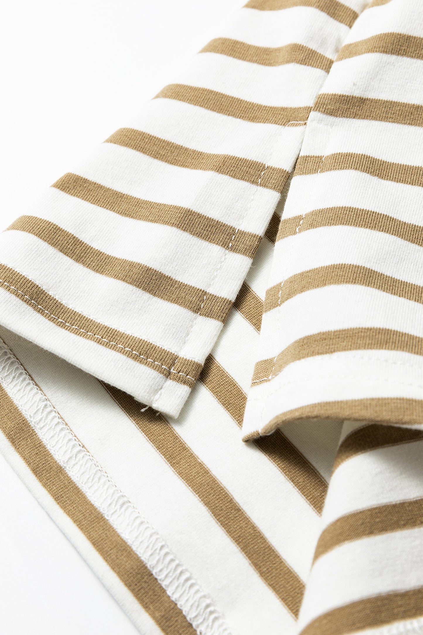 Khaki Stripe Leopard Patchwork Round Neck Loose T Shirt