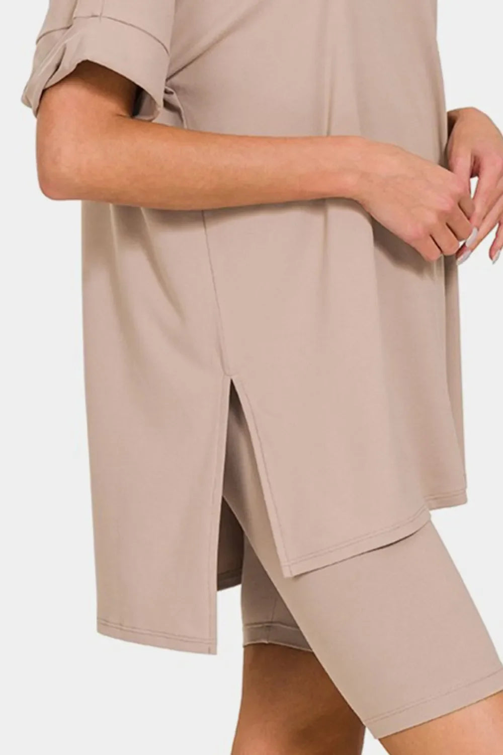 Full Size V-Neck Short Sleeve Slit T-Shirt and Shorts Set