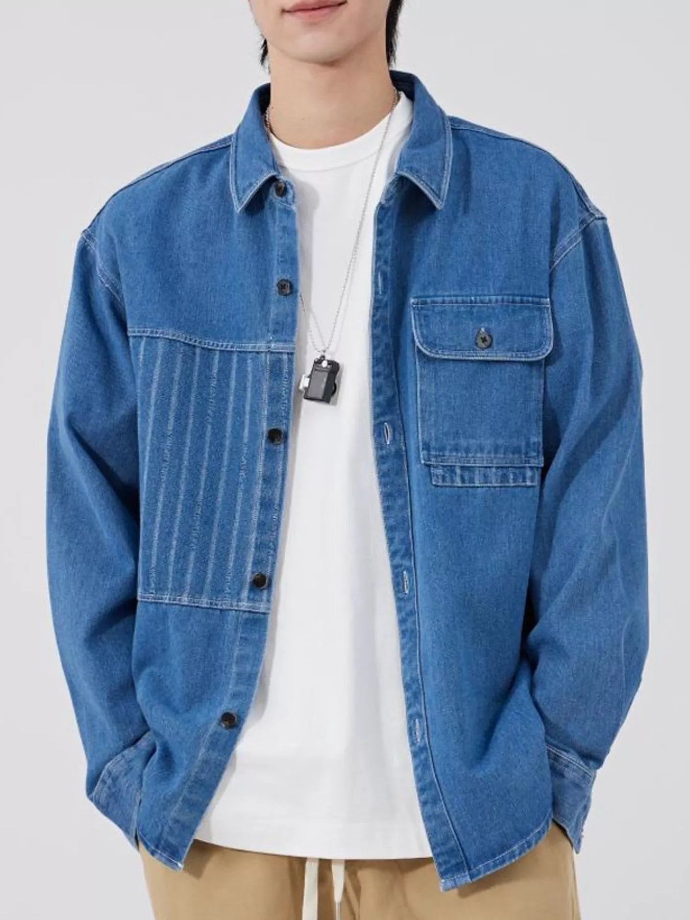 Men's Plus Size Button Up Casual Denim Shirt