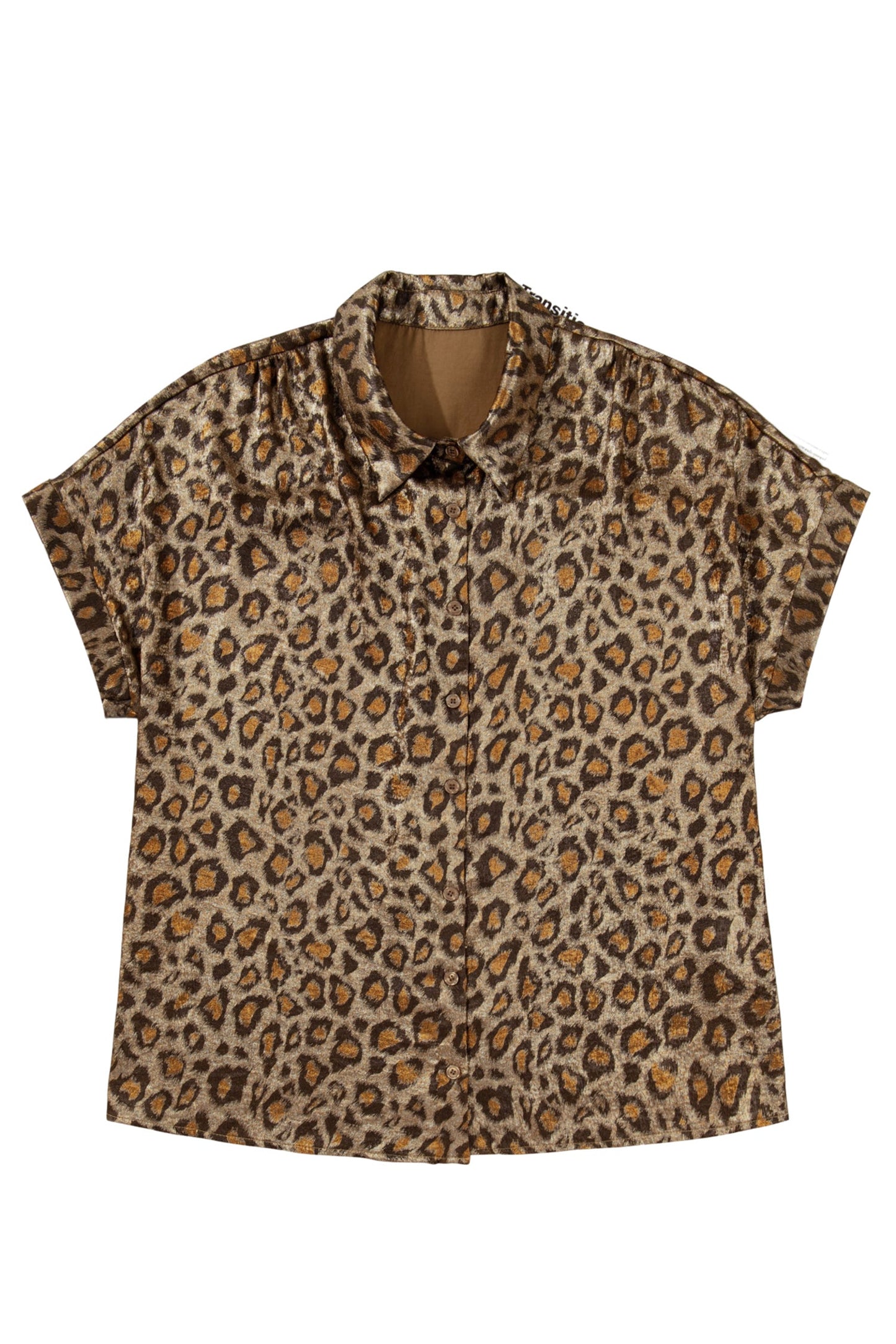 Gold Plus Size Leopard Print Short Sleeve Dolman Shirt