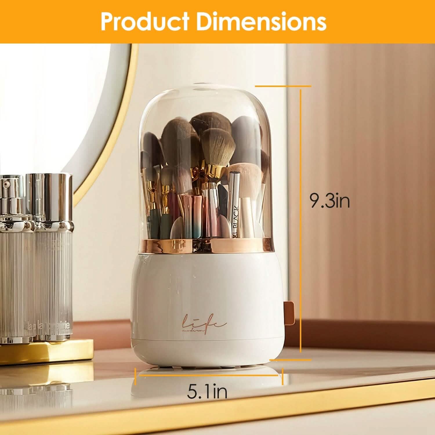 360° Rotating Makeup Brush Holder with Lid Makeup Organizer