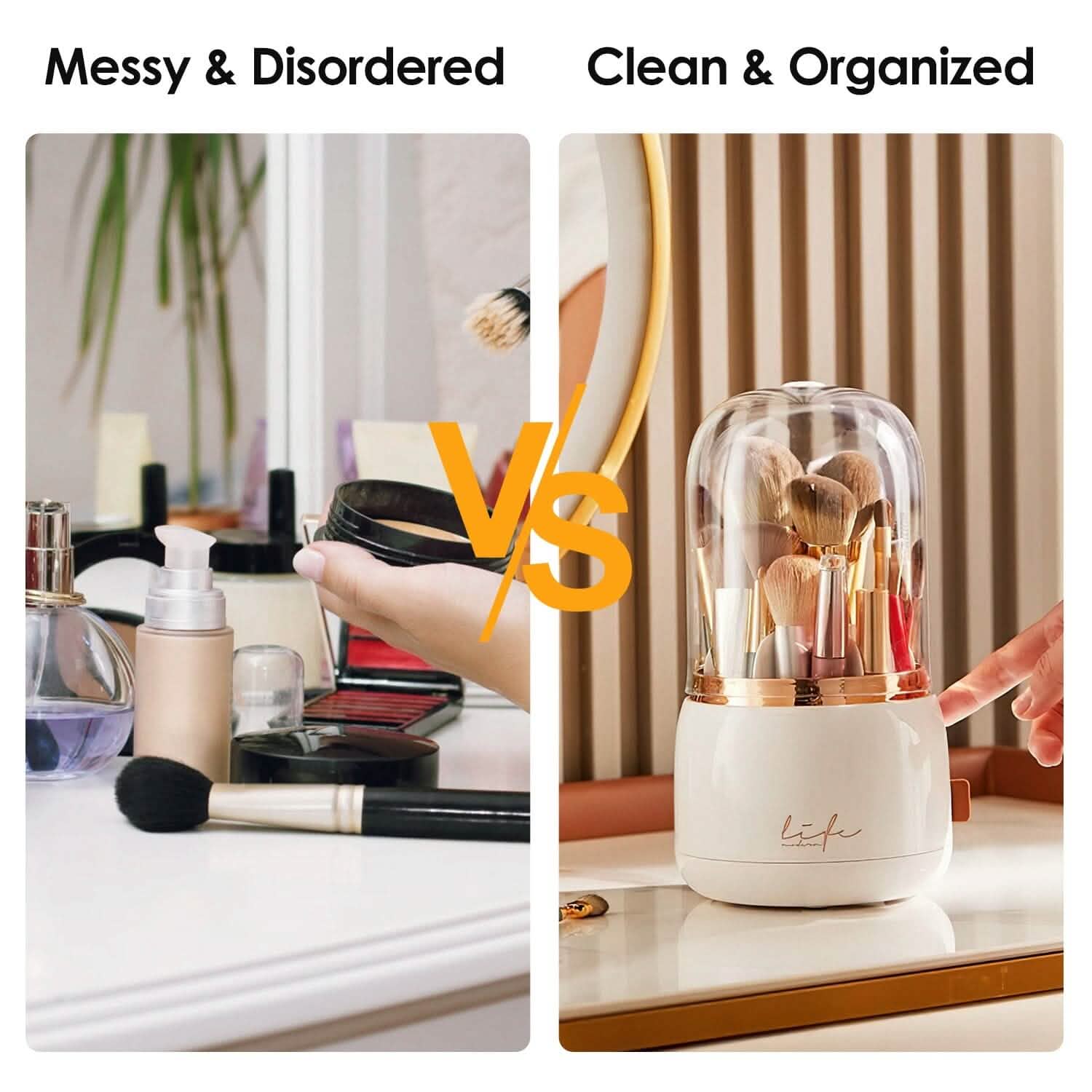 360° Rotating Makeup Brush Holder with Lid Makeup Organizer