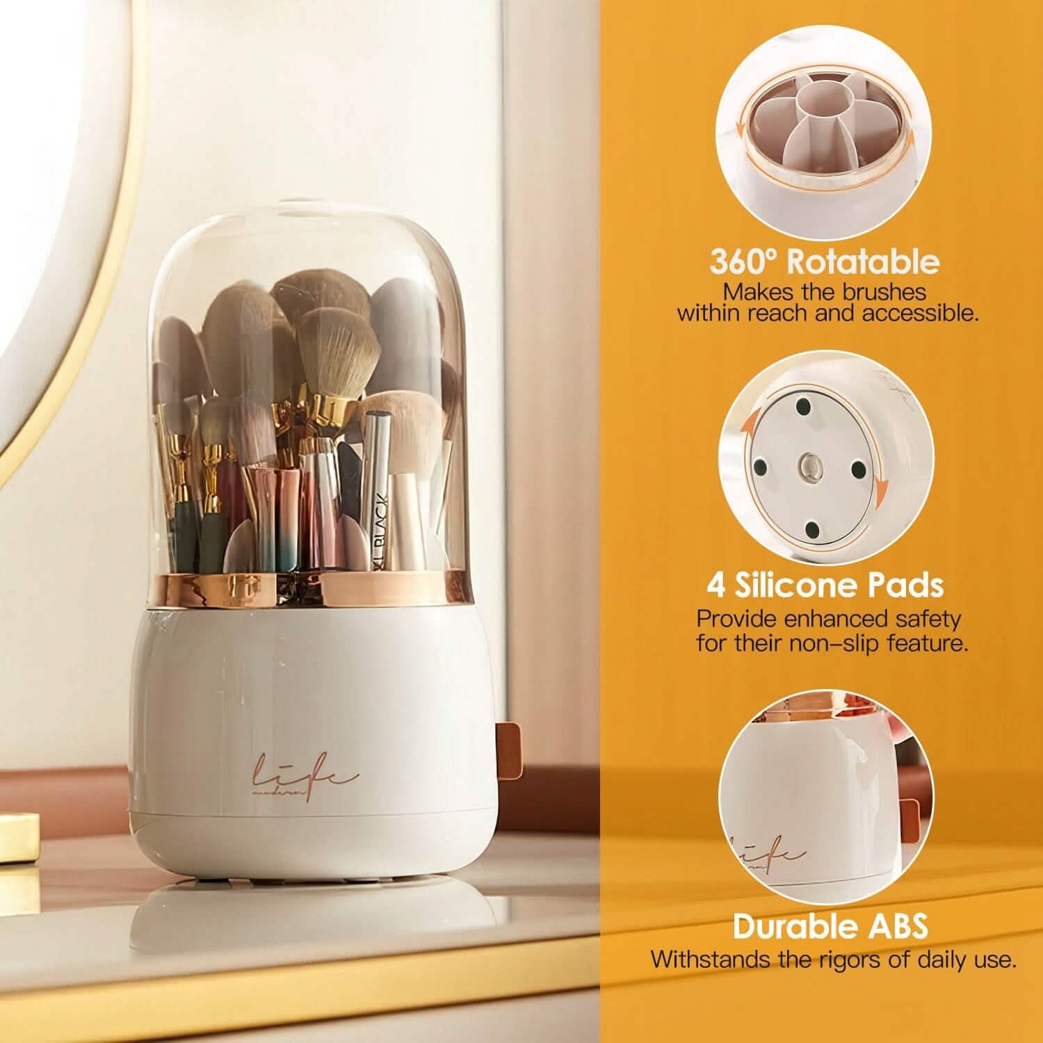 360° Rotating Makeup Brush Holder with Lid Makeup Organizer