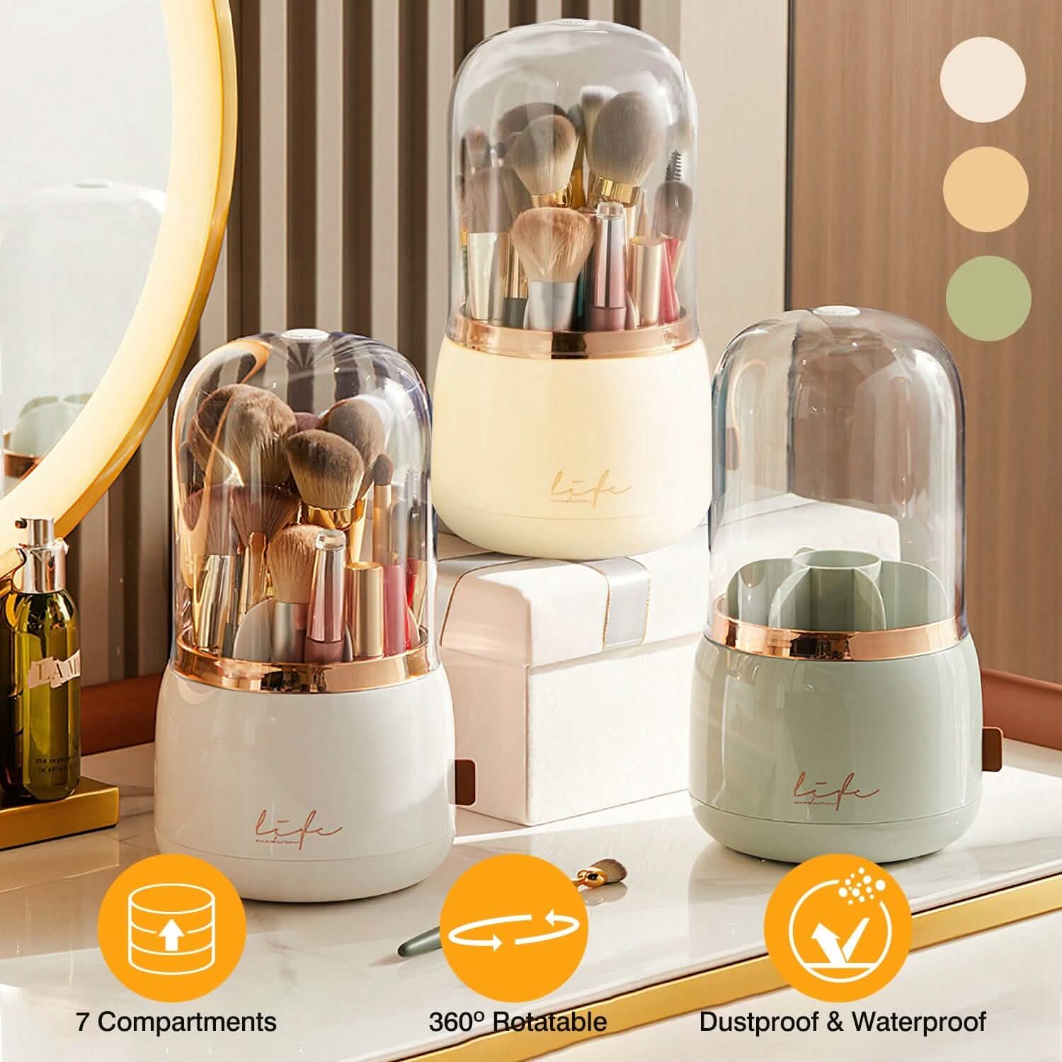 360° Rotating Makeup Brush Holder with Lid Makeup Organizer