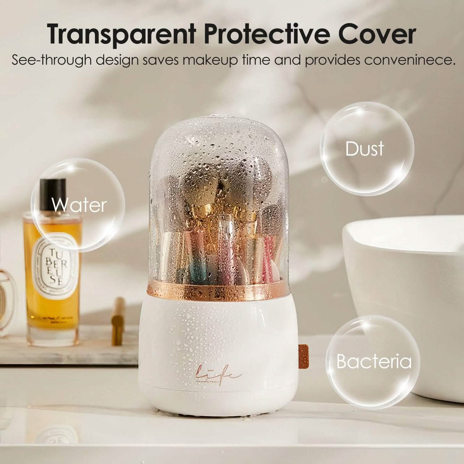 360° Rotating Makeup Brush Holder with Lid Makeup Organizer