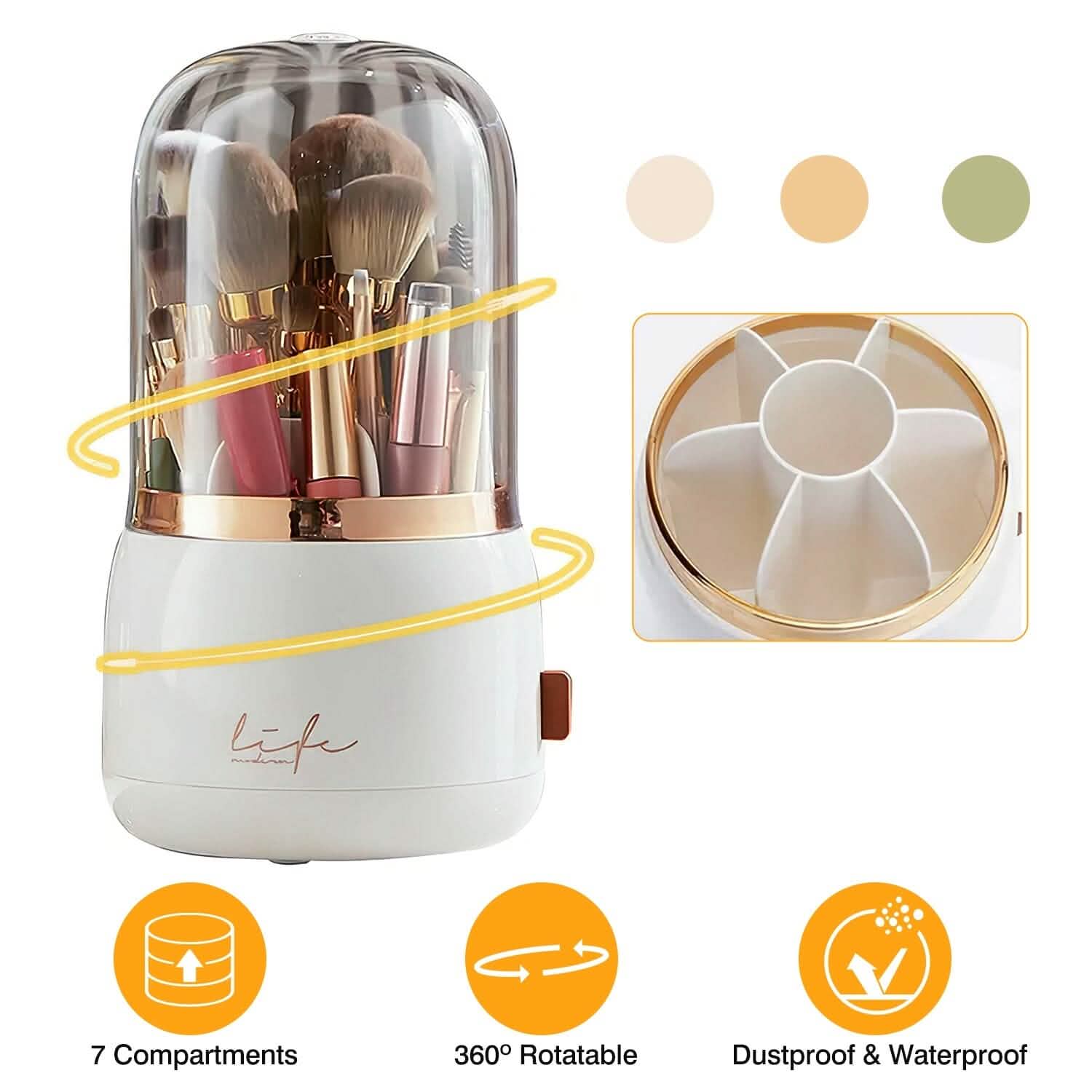 360° Rotating Makeup Brush Holder with Lid Makeup Organizer