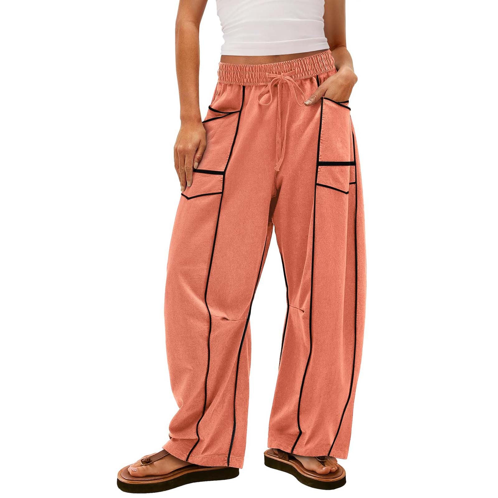 Y2K Black Striped Wide-leg Pants With Pockets Fashion Loose Drawstring Trousers Sports Sweatpants Women&