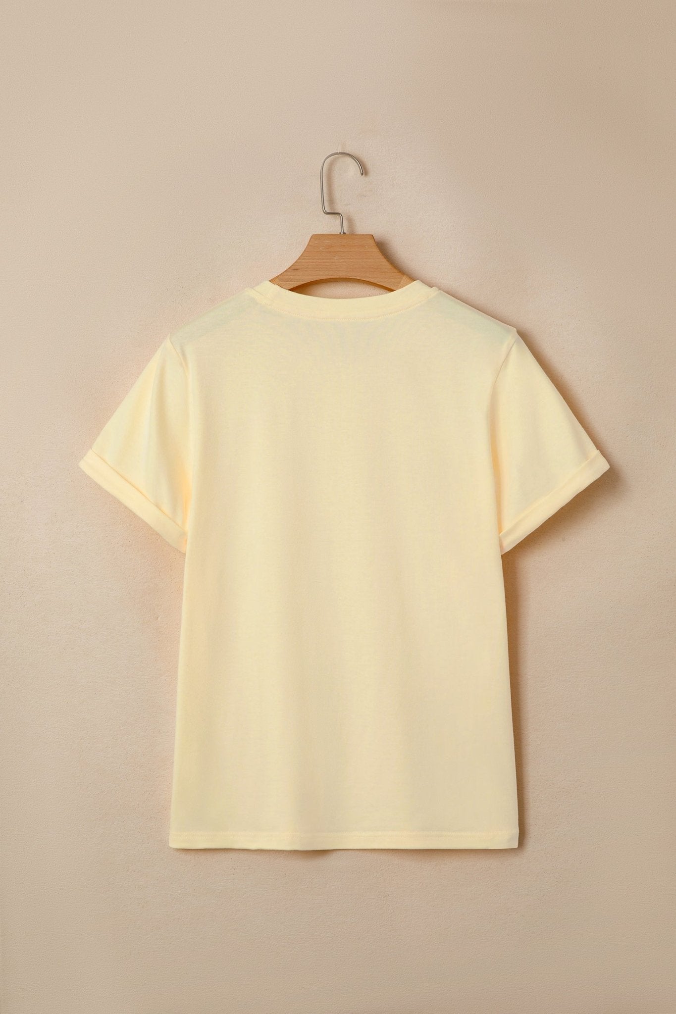 Yellow Cream Casual Plain Crew Neck Tee - Loving It Shop