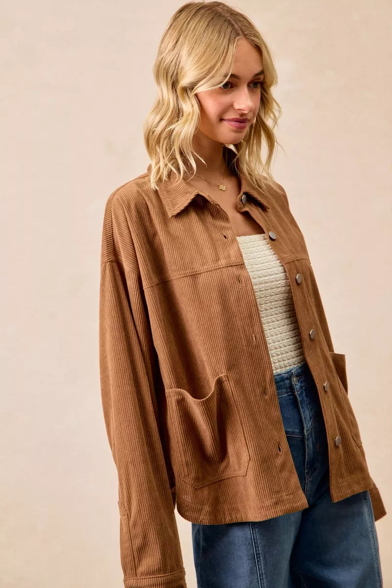Corduroy Relaxed Fit Shacket with Back Pleat