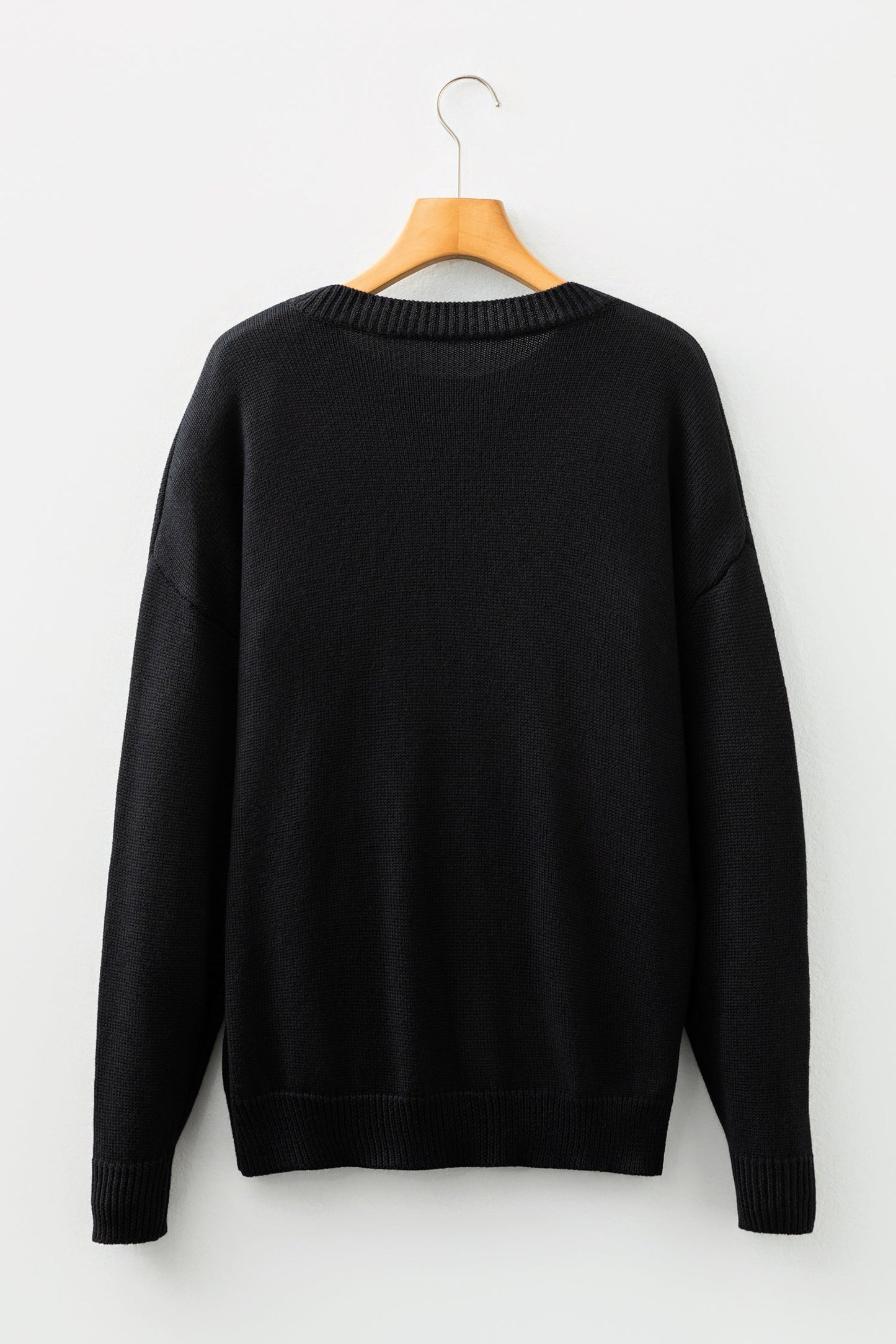 Black Merry Colorful Dot Detail Christmas Drop Shoulder Sweater