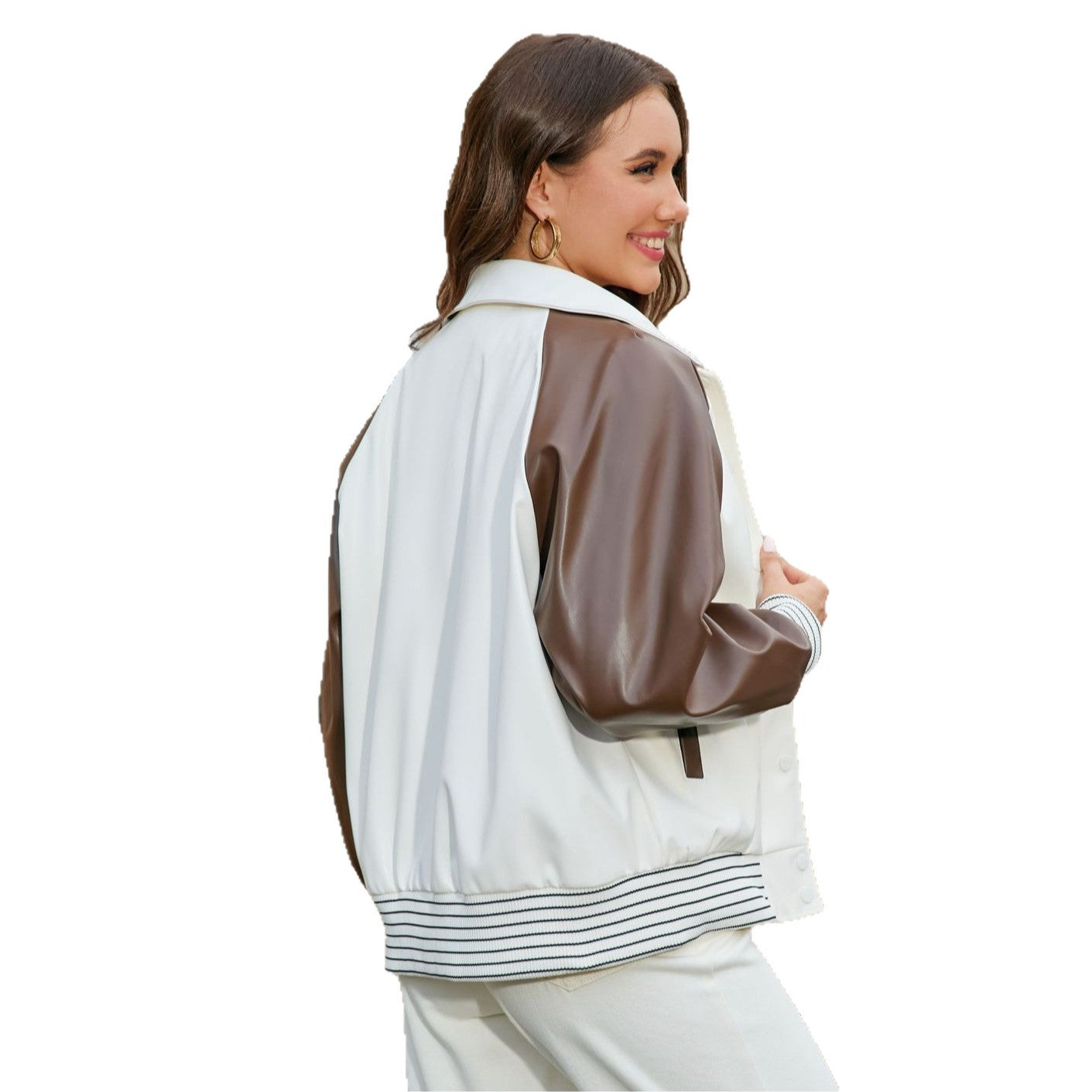 Color-blocked Spliced PU Leather Women&