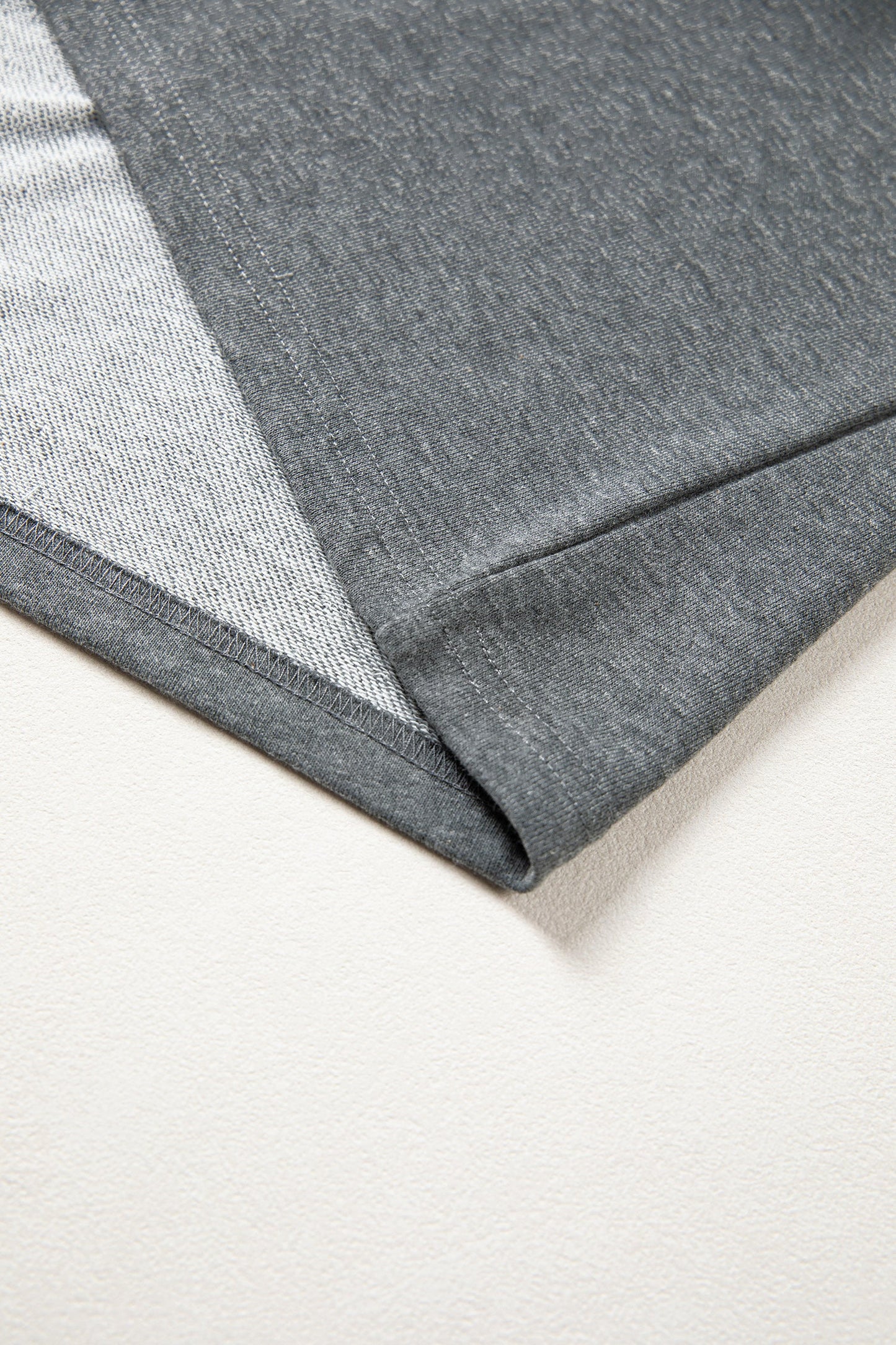 Carbon Grey Denim Color Block Patchwork Shirt Collar Short Sleeve Blouse