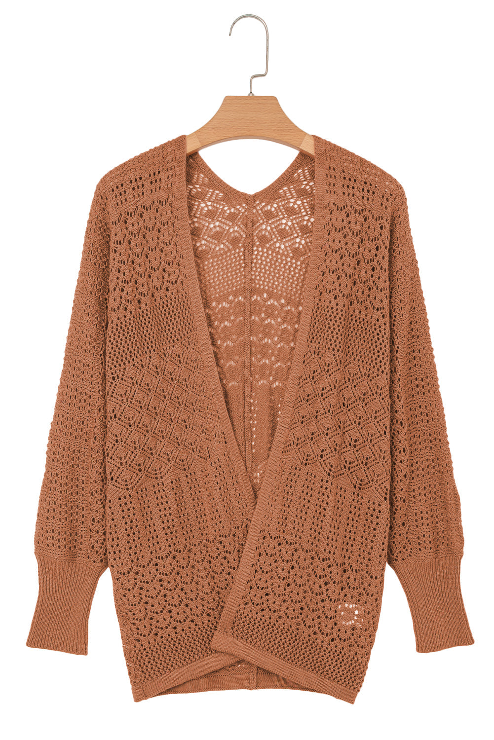 Redwood Burl Mix Pattern Hollowed Knit Open Front Cardigan