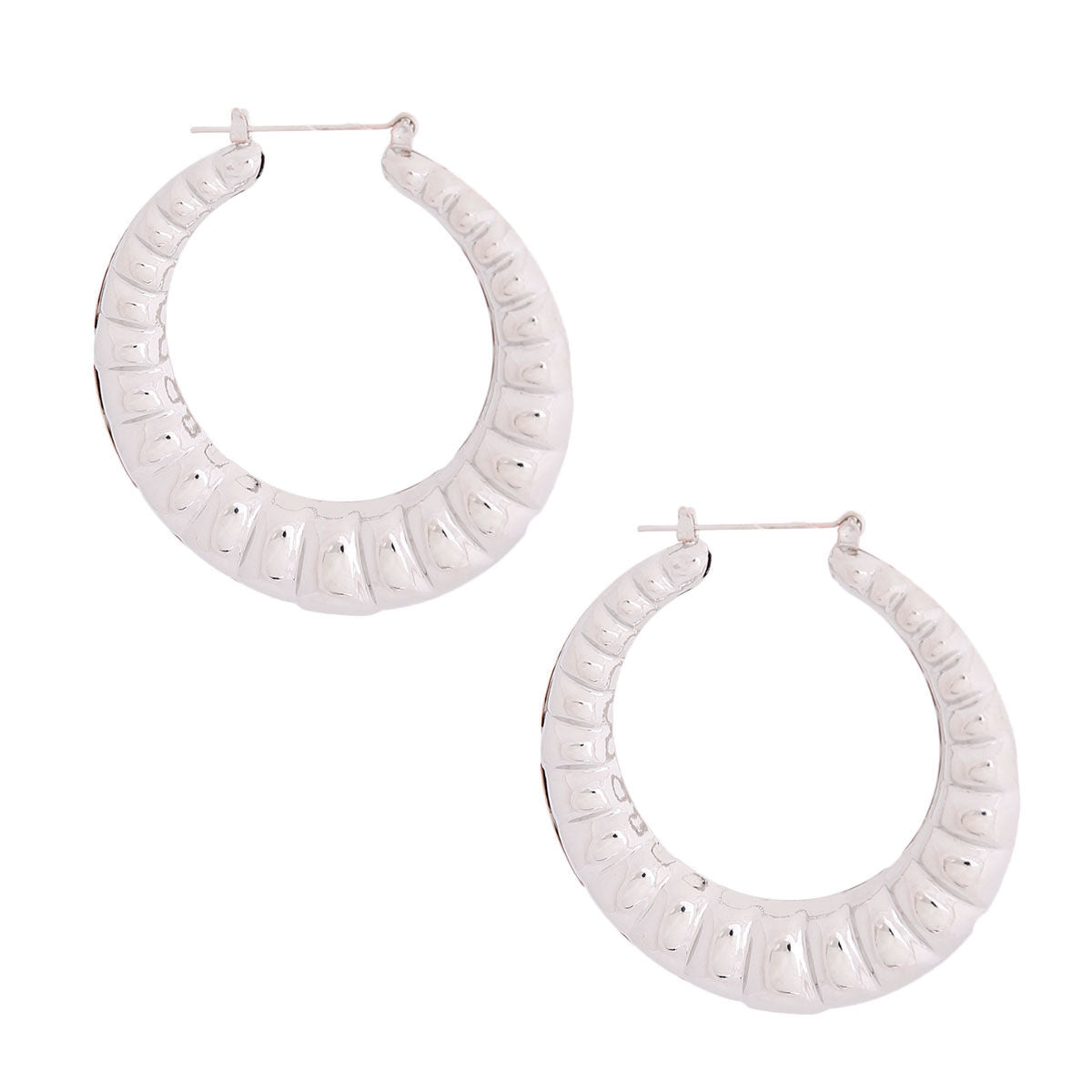 Hollow Hoop Earrings Silver Ribbed Stylish Statement Jewelry