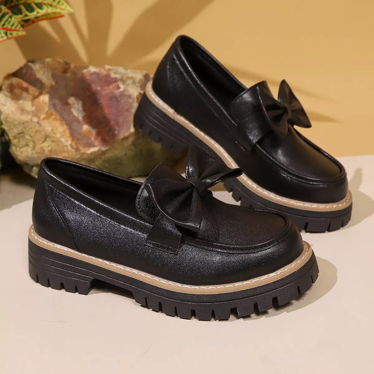 Bow Decor Chunky Loafers - Loving It Shop
