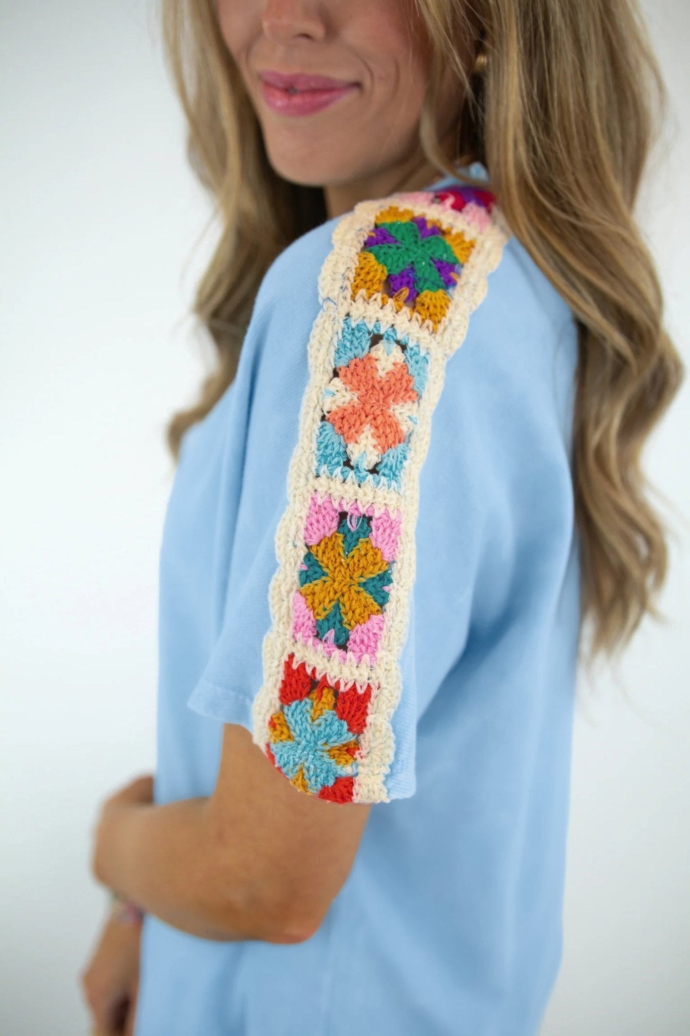 Mist Blue Granny Square Crochet Detail Short 2pcs Set - Loving It Shop