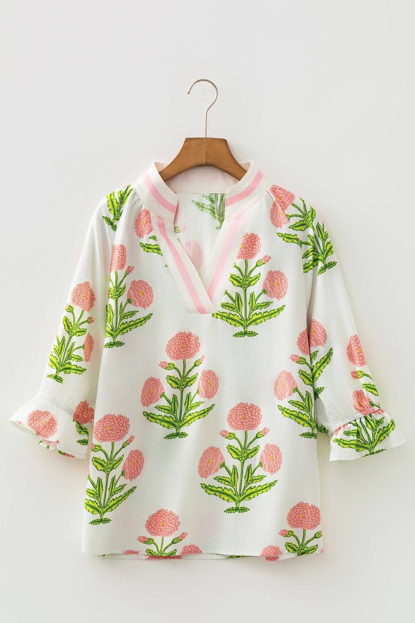 Casual Wild Flower Print V Neck 3/4 Sleeve Blouse - Loving It Shop