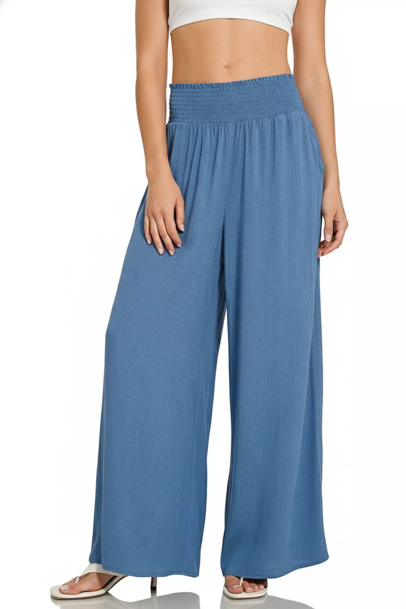 Smocked Waistband Wide Leg Lounge Pants