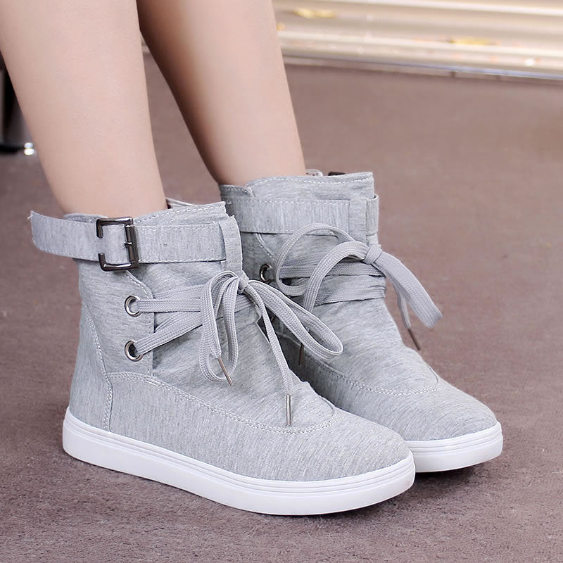 High-Top Shoes, Soft-Soled Shoes, Round Toe Lace-Up Student Flat-Bottomed Casual Women&
