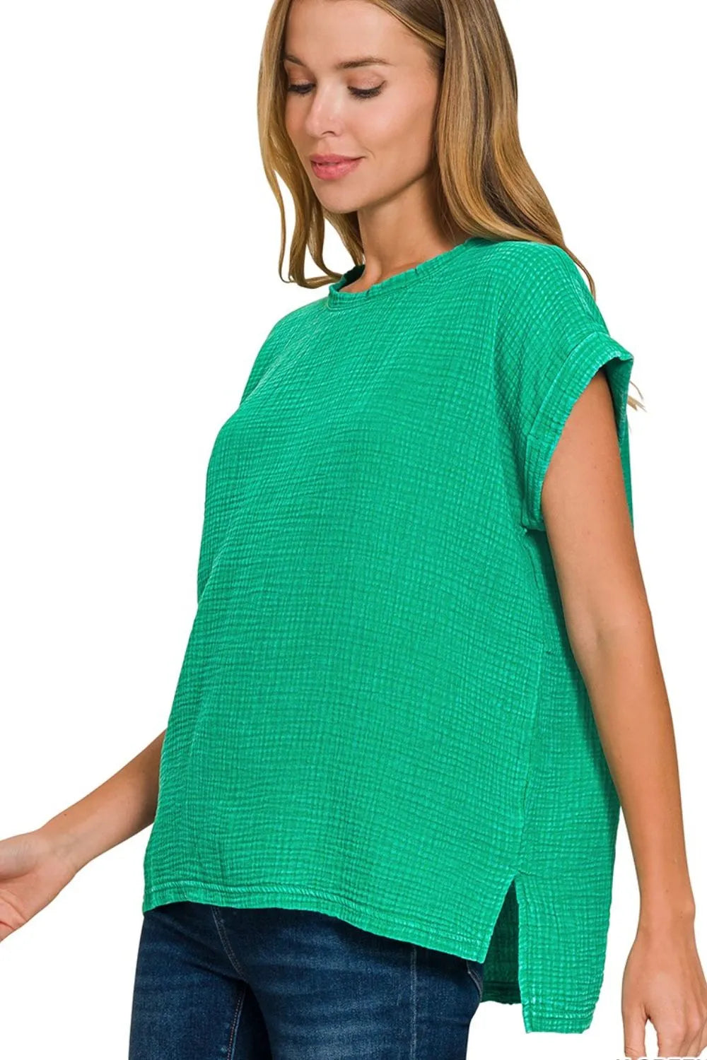 Woven Double Gauze Acid Washed Short Sleeve Top