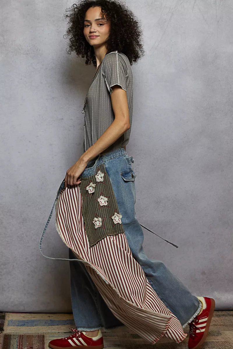 V-Neck Short Sleeve Top with Stitch Seam Detail
