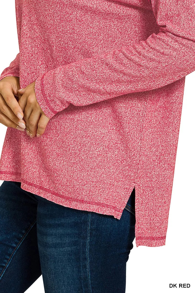 Soft Melange Hacci Exposed Seam Hi-low Tee