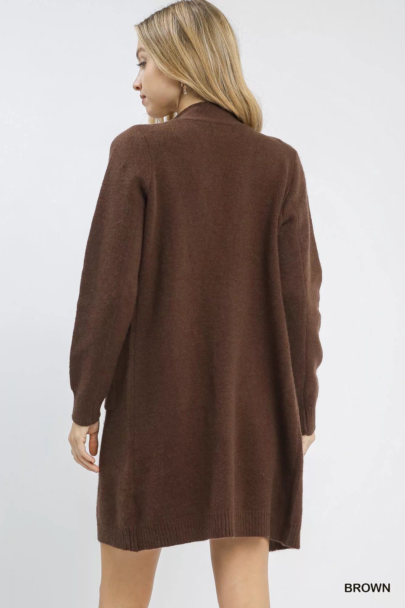 Button-Down Longline Sweater Cardigan with Front Pockets
