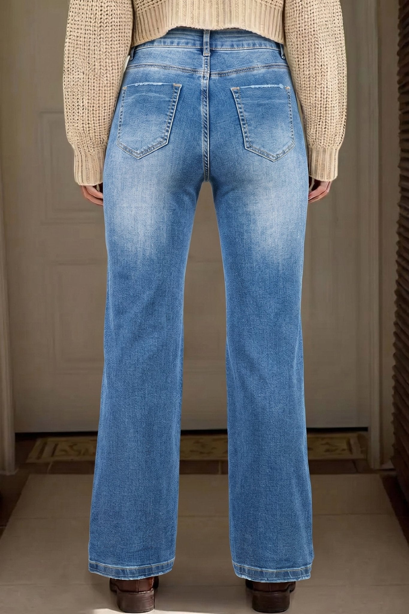 Myosotis Acid Washed Straight Leg Full Length Casual Jeans - Loving It Shop