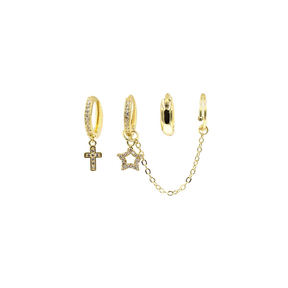 Huggie Hoop Earrings Set with CZ Pave Cross Ear Cuff – Trendy Stylish Jewelry