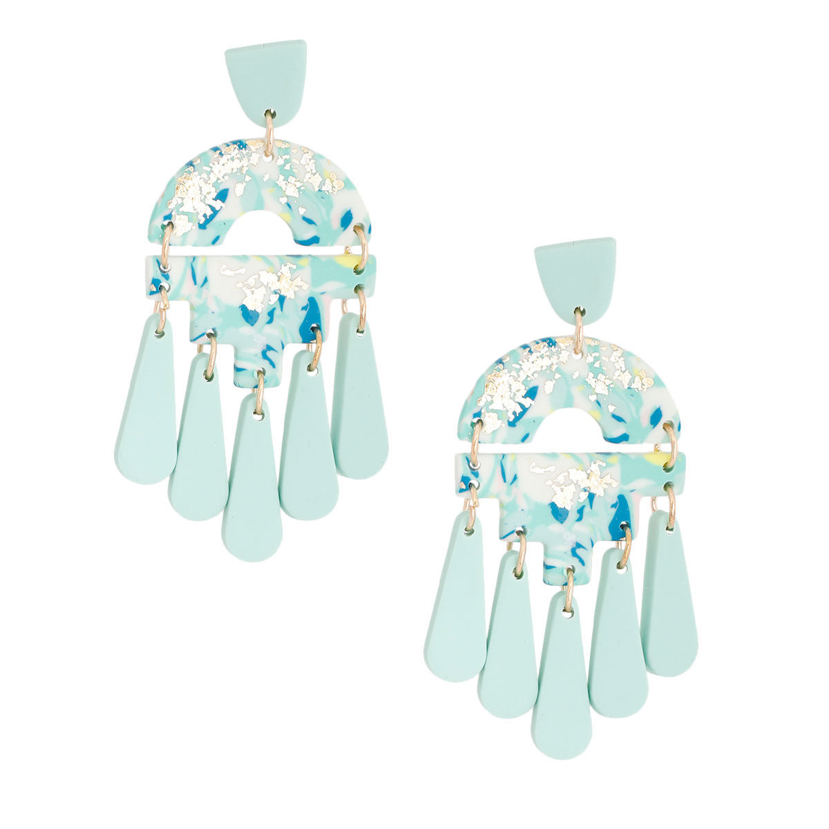 Teardrop Earrings Turquoise Marbled Clay Stylish Statement Jewelry