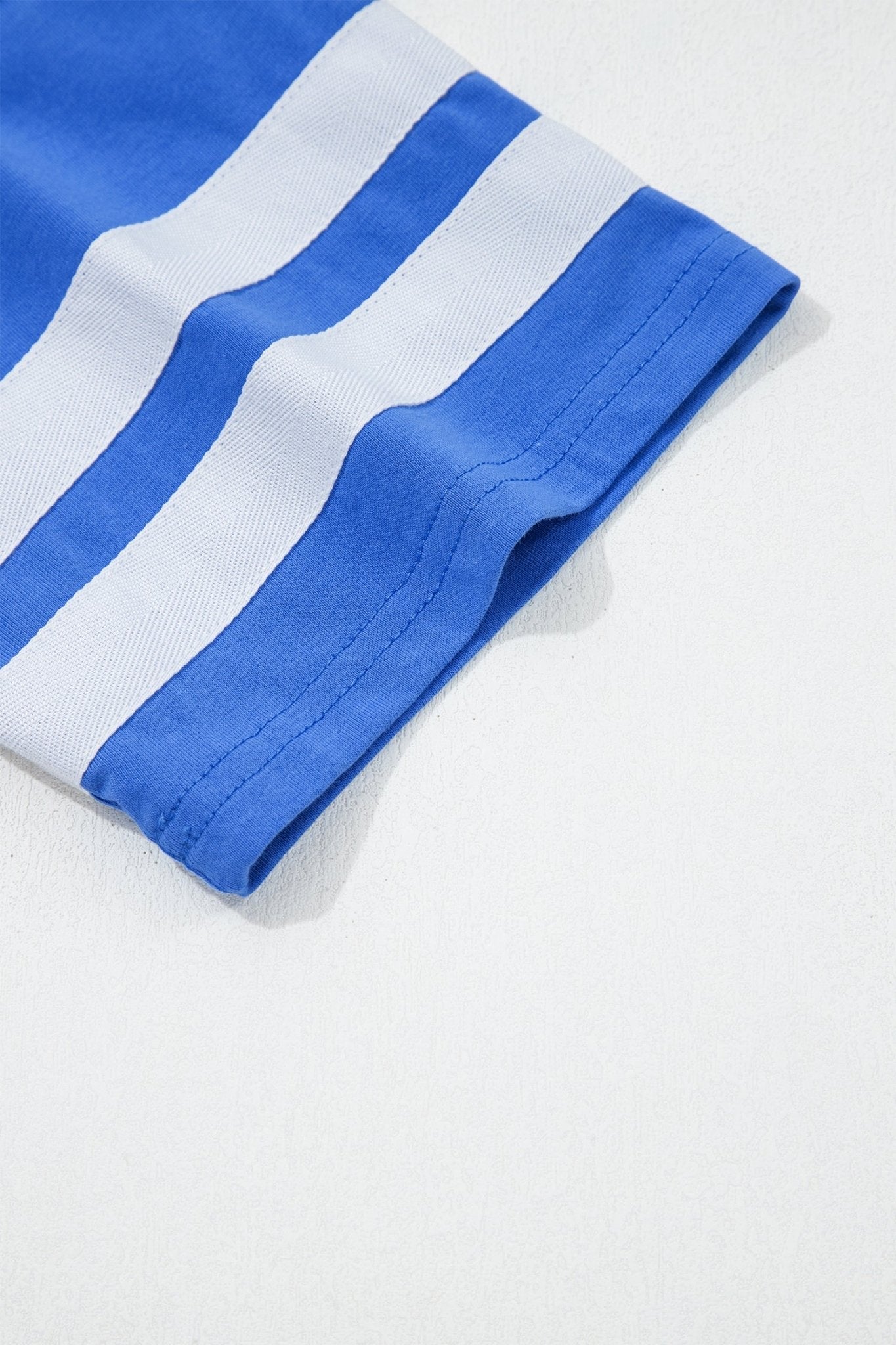 Dark Blue Varsity Striped Short Sleeve Crew Neck T Shirt - Loving It Shop