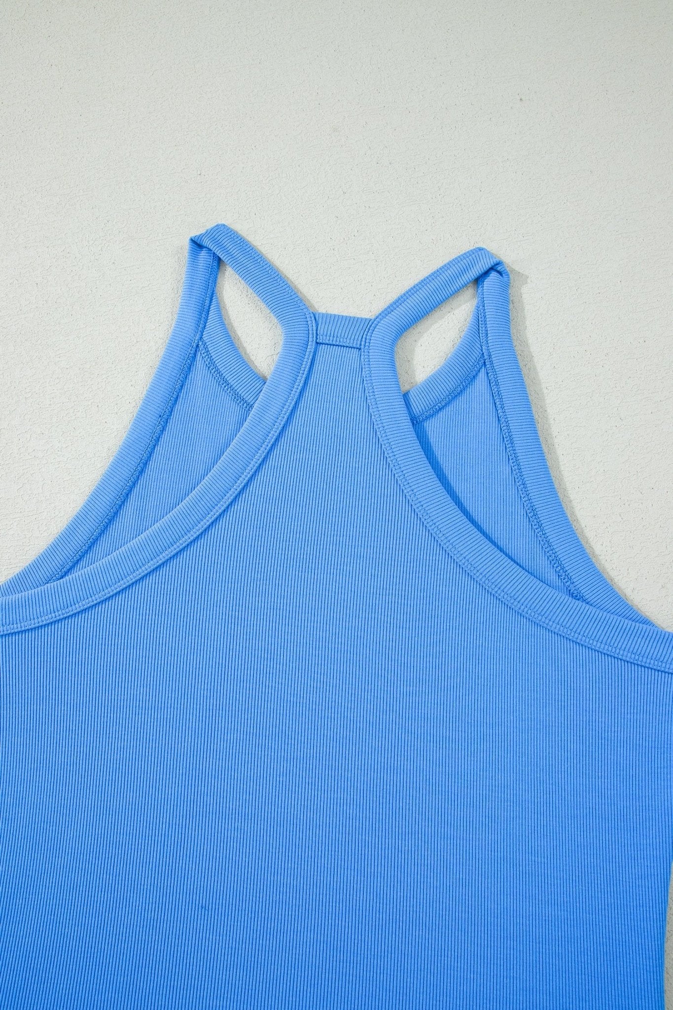 Sky Blue Slim Tank Top Elastic High Waist Shorts 2pcs Outfit - Loving It Shop