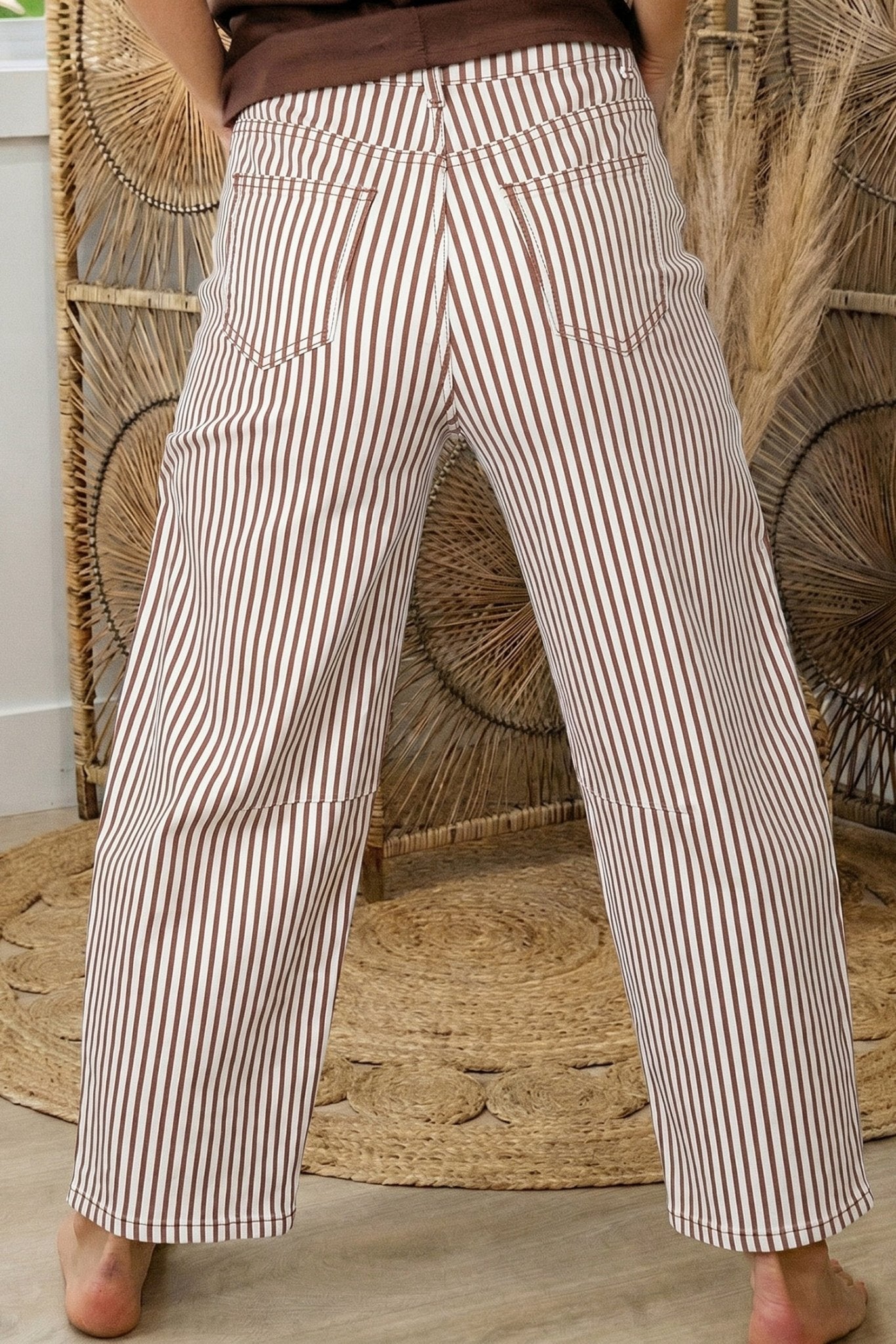 Brown Stripe Casual Barrel Jeans - Loving It Shop