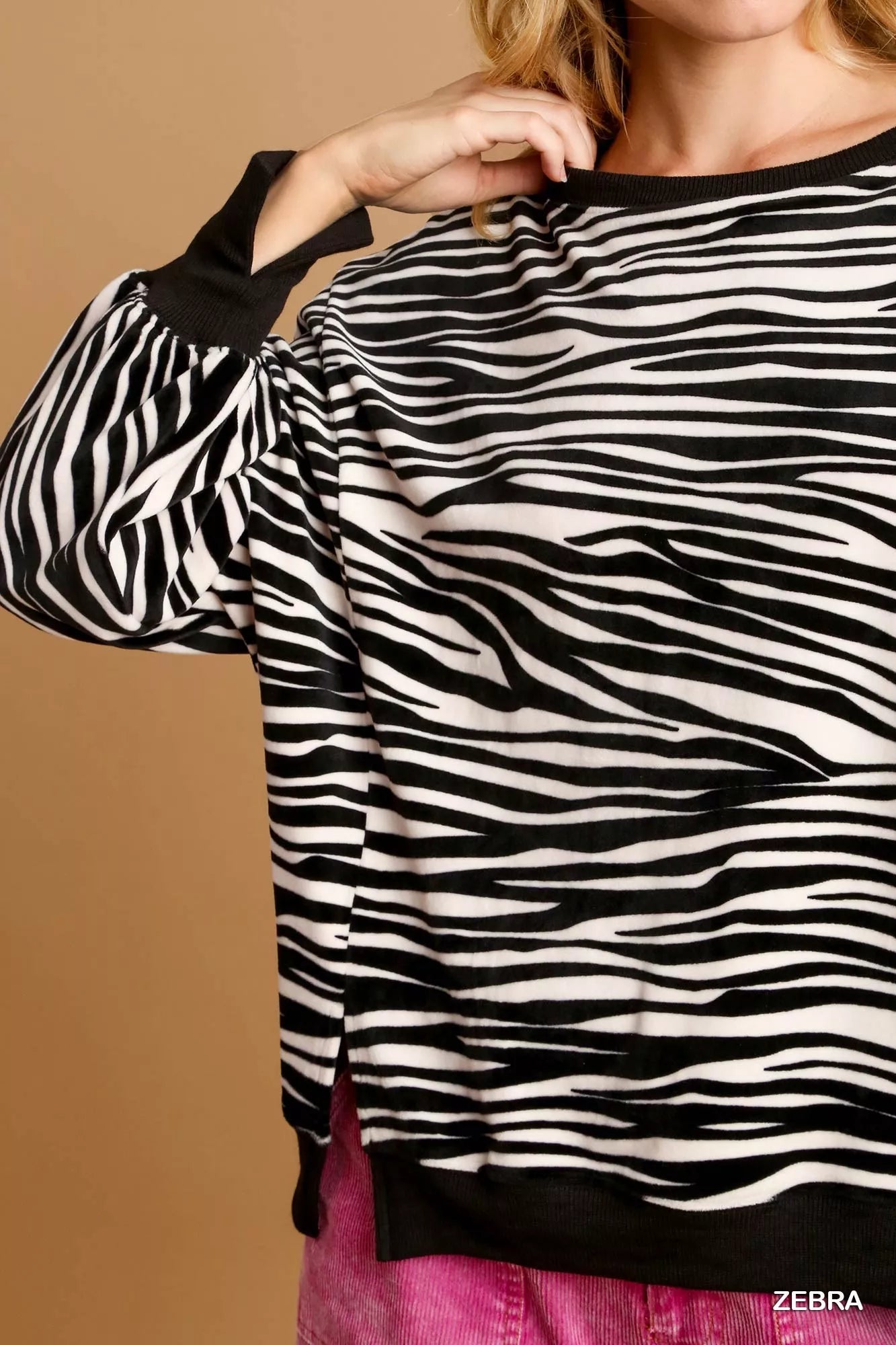 Zebra Striped Fleece Pullover Sweater Shirt
