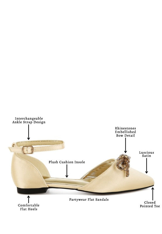 Simina Rhinestone Detail Bow Flat Sandals